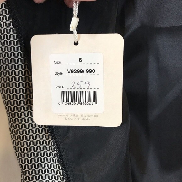 Veronika Maine Womens Black & White Size 6 Knee Length Short Sleeve Sheath Dress - Picture 11 of 14